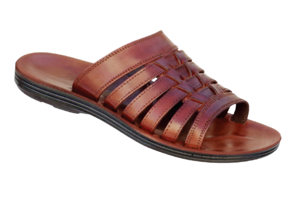 NABOLY Model 111-2 caged toe-loop slide sandal in brown