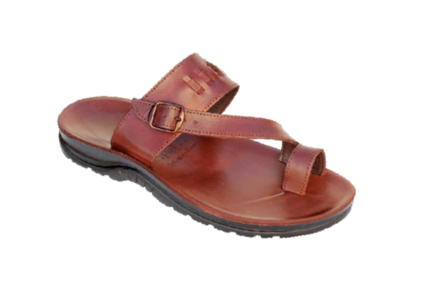 NABOLY Model 112 diagonal buckle toe-loop sandal in brown