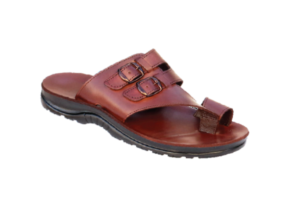 NABOLY Model 113 double-buckle toe-loop sandal in brown