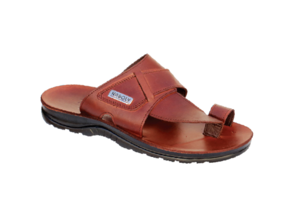 NABOLY Model 116 logo-patch toe-loop sandal in brown
