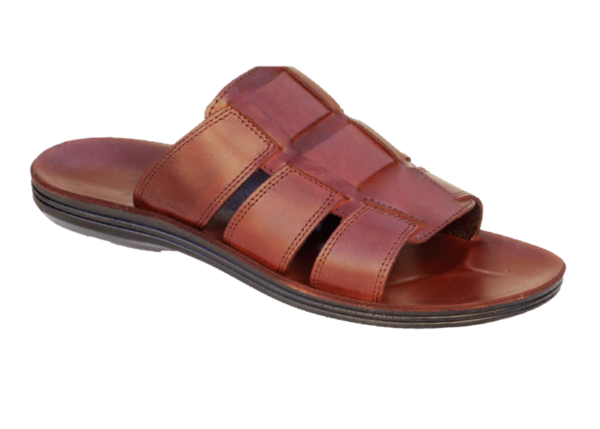 NABOLY Model 127-2 woven panel slide sandal in brown
