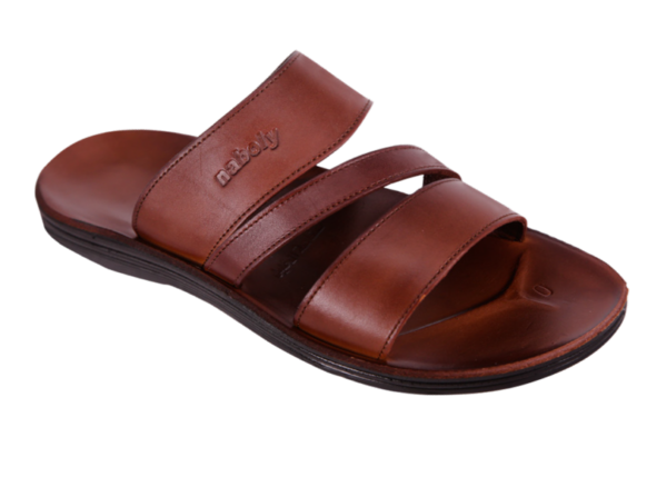 NABOLY Model 135-2 layered strap slide sandal in brown