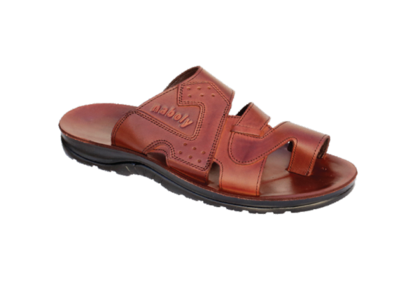 NABOLY Model 143 embossed panel toe-loop sandal in brown