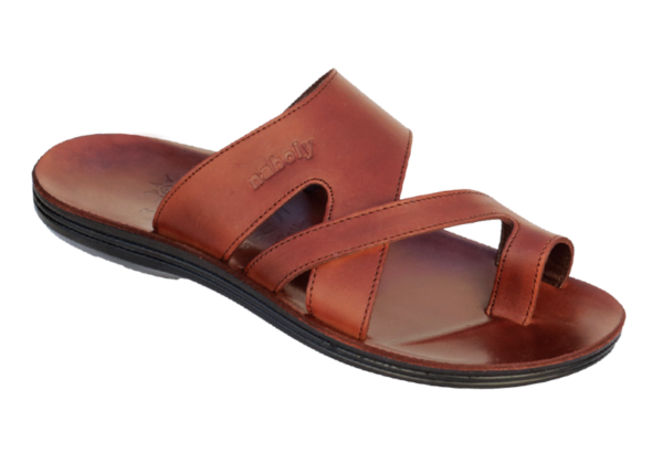 NABOLY Model 144-2 wide-strap toe-loop sandal in brown