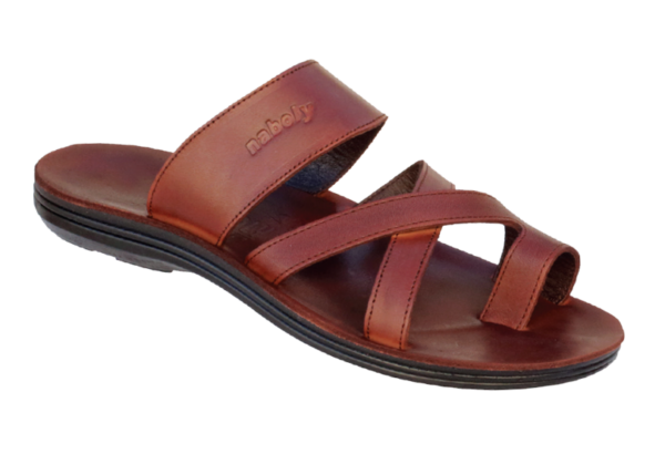 NABOLY Model 145-2 cross-strap toe-loop sandal in brown