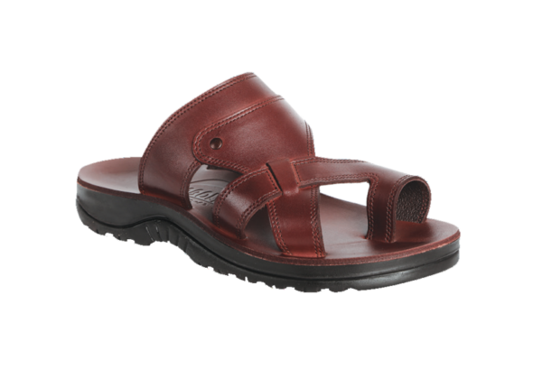 NABOLY Model 148 asymmetric strap toe-loop sandal in brown